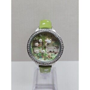 Mini Watch Womens 3D Garden Bird Flower Crystal Bezel Leather Quartz New Battery